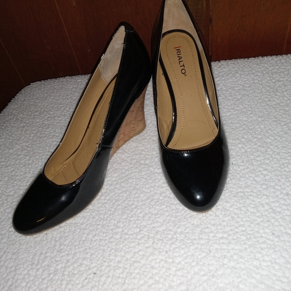 Rialto Shoes - Rialto Like New Never Worn Black Patent Celina Cork Wedge Shoe size 10M